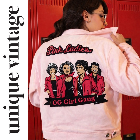 Unique Vintage Jackets & Blazers - Unique Vintage x Grease Pink Ladies Cropped Denim Jacket, XS, NWT!